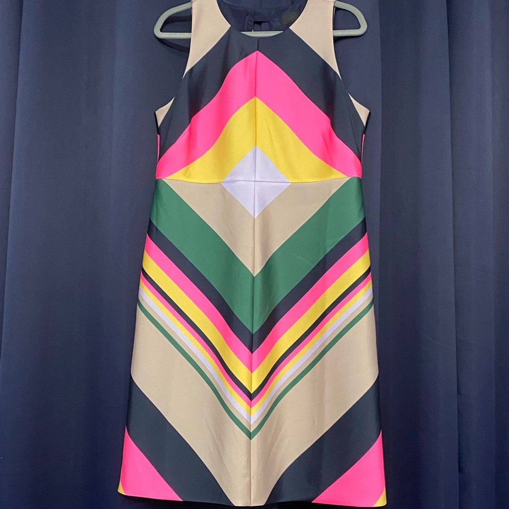 JCrew multicolor pop stripe dress in navy azalea.